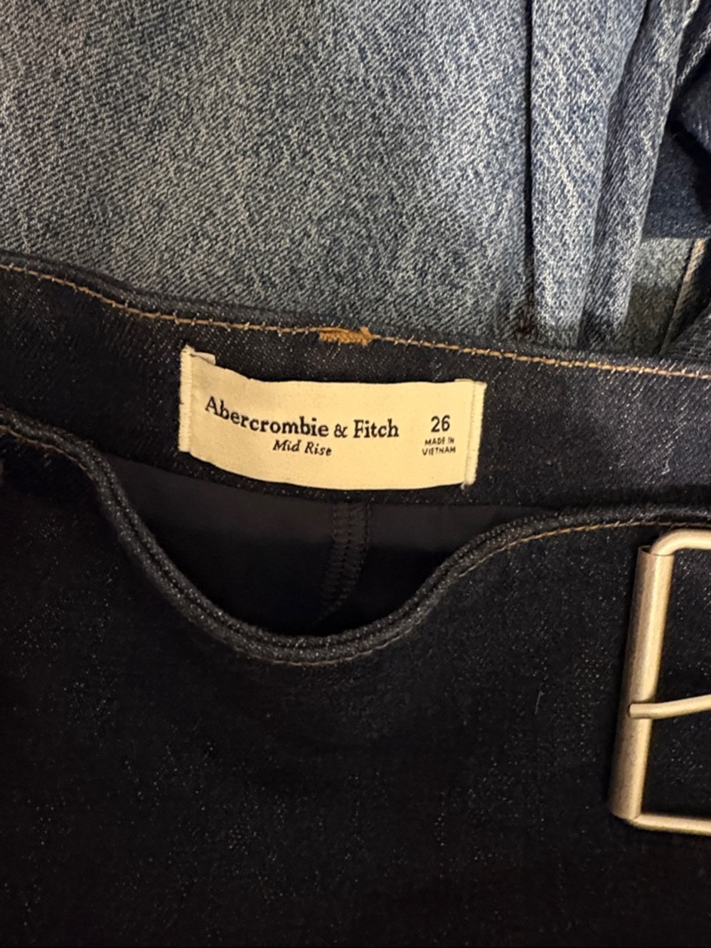 Abercrombie & Fitch Dark Indigo Denim Skirt with Silver Buckle